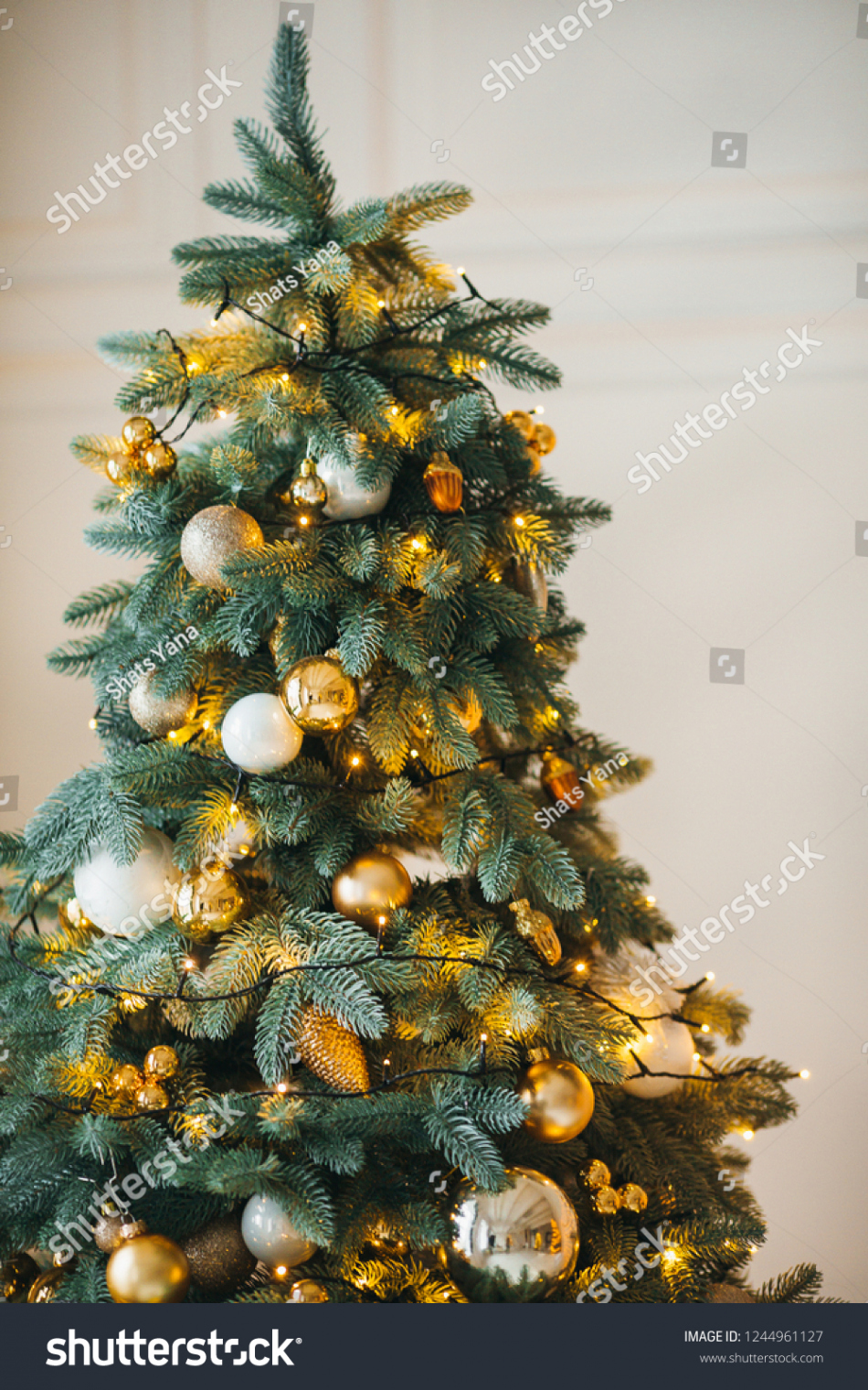 New Years Decor Christmas Tree Yellow Stock Photo