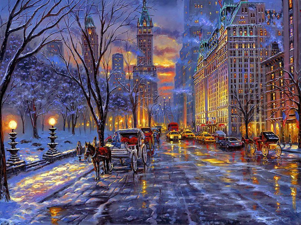 NYC Winter Scenes Wallpaper  Scene wallpaper, Painting, Canvas