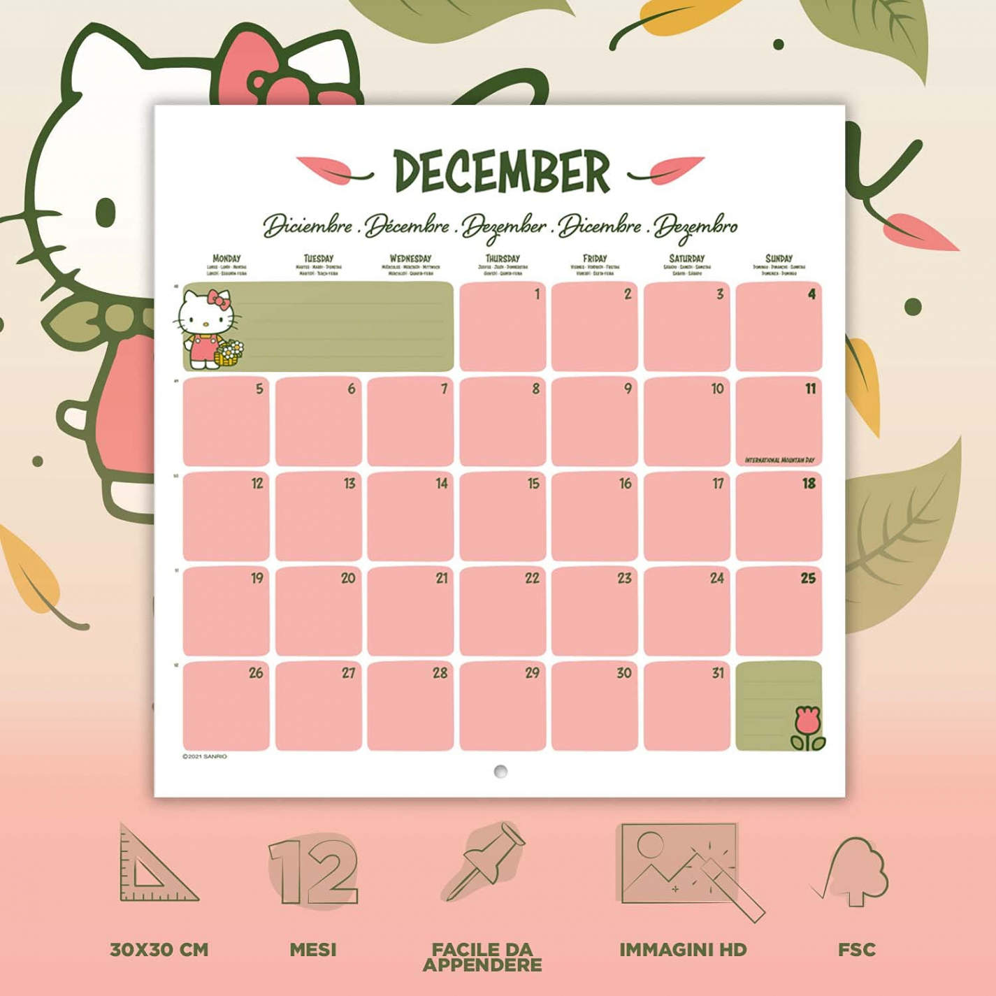 Official Hello Kitty  Wall Calendar, January  - December   Monthly Planner, Square Wall Calendar , Family Planner Calendar ,  Hello