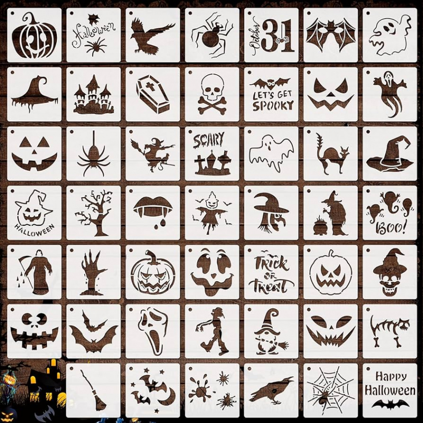 OOTSR  PCS Small Halloween Stencils for Craft, xin Reusable Halloween  Drawing Templates for Painting on Wood Slice Ornaments DIY Card-Making