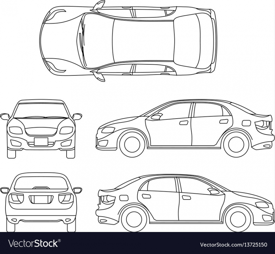 Outline sedan car drawing in different Royalty Free Vector