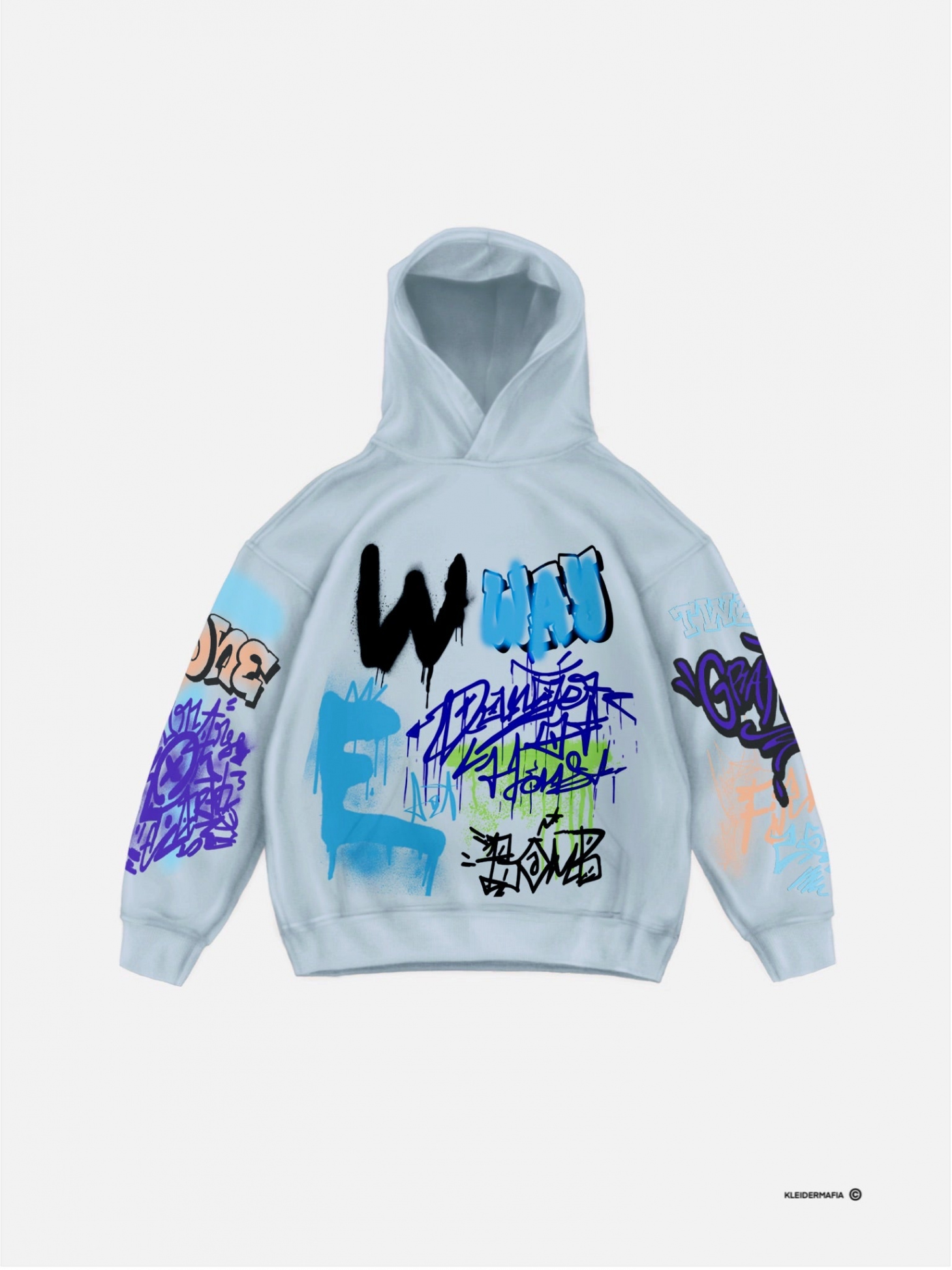 Oversize Graffiti Hoodie - Babyblue