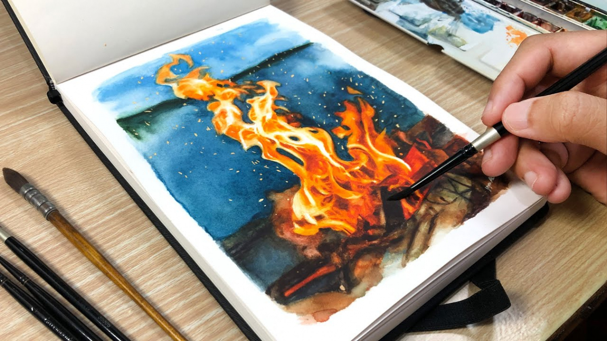 Painting Campfire in Watercolor - YouTube  Poster color painting