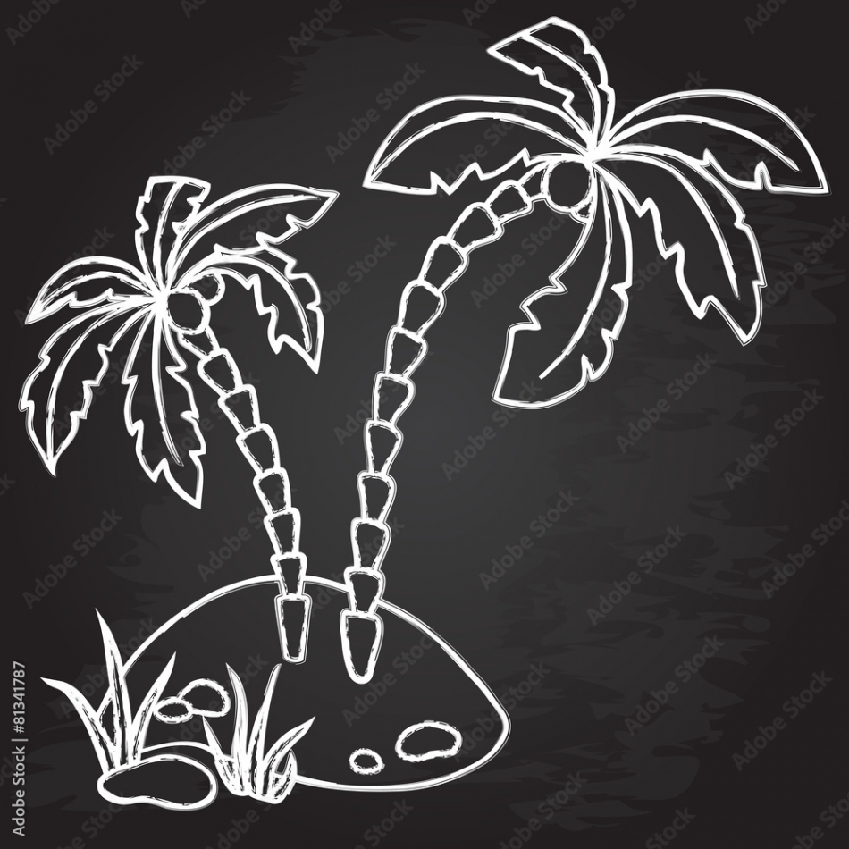 Palm trees on the island. Chalk design