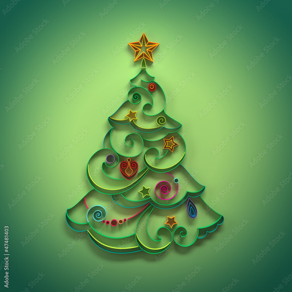 paper quilling Christmas tree decoration greeting Stock