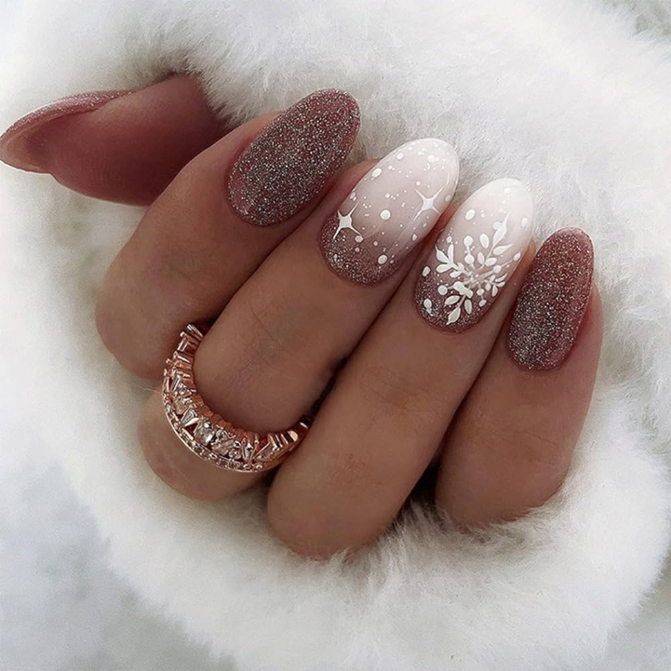 pcs Christmas False Nails Short Oval Glitter Red Stick On Nails