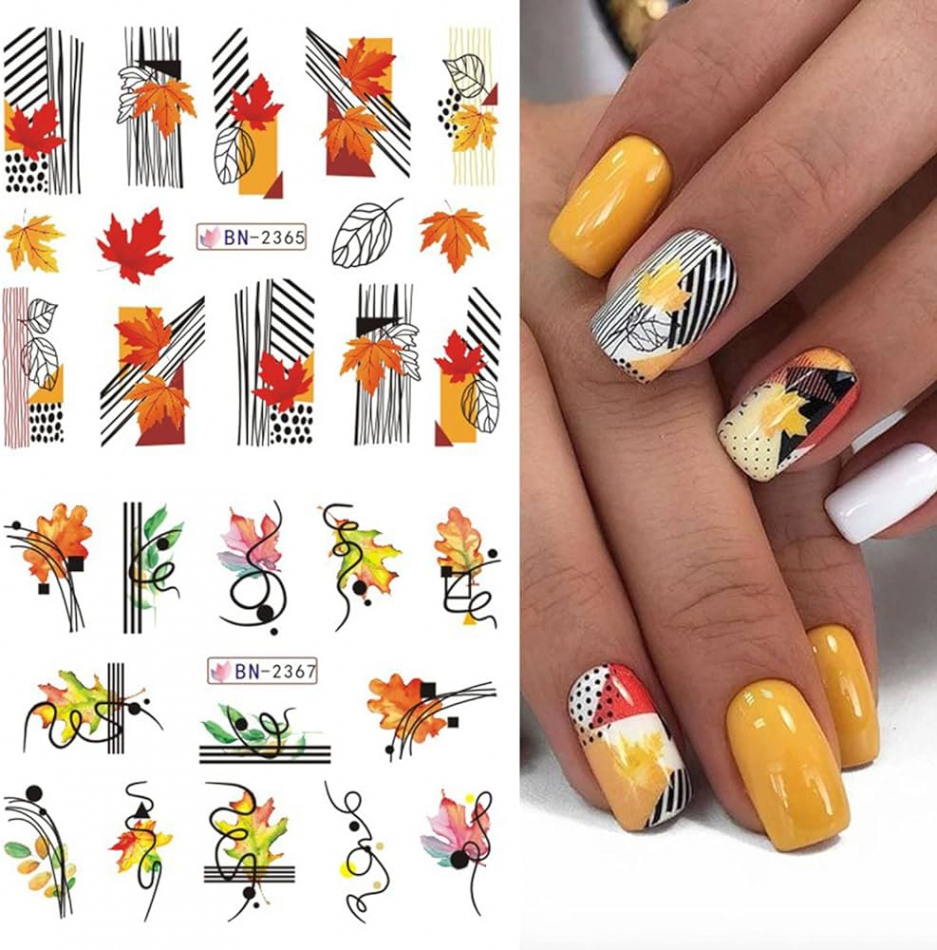 Pcs Fall Nail Art Stickers Decals Maple Leaf Nail Stickers Thanksgiving  Nail Decorations Exquisite Maple Leaf Pumpkin Turkey Graffiti Leaf Patterns