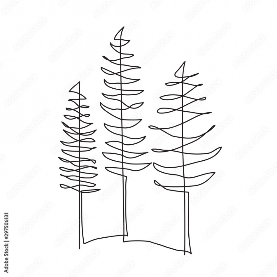 Pine tree one line drawing art