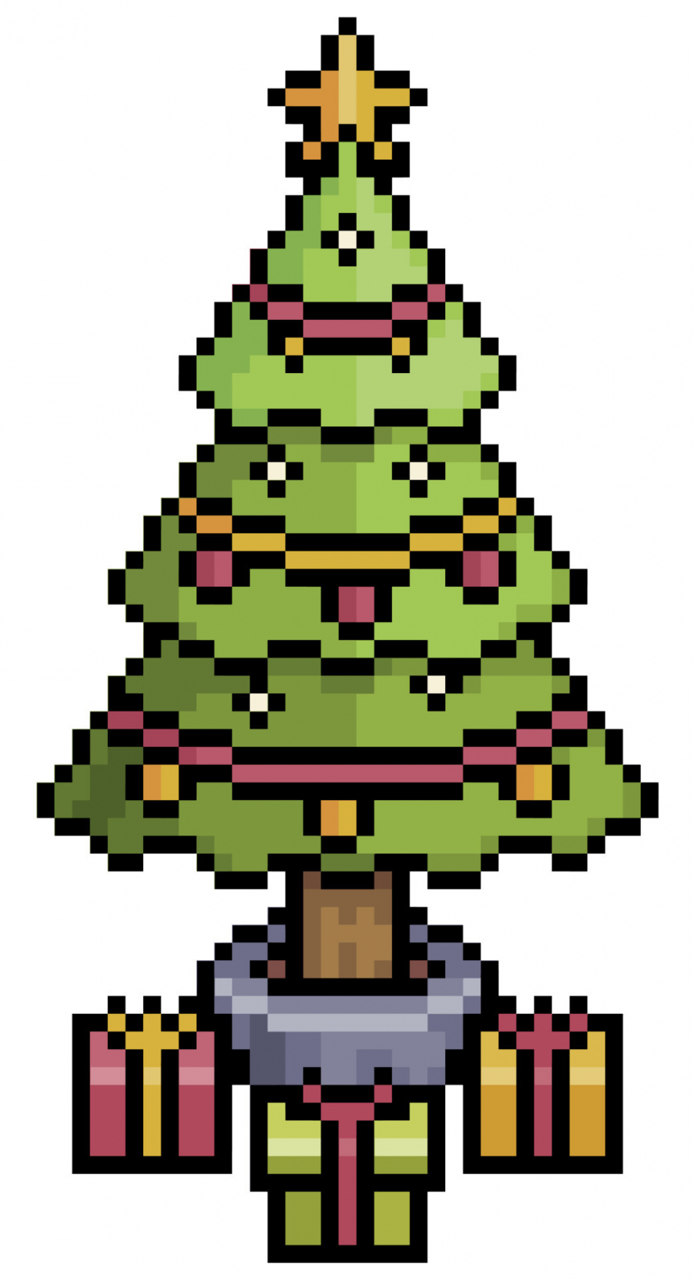 Pixel art christmas tree vector bit game item on white background