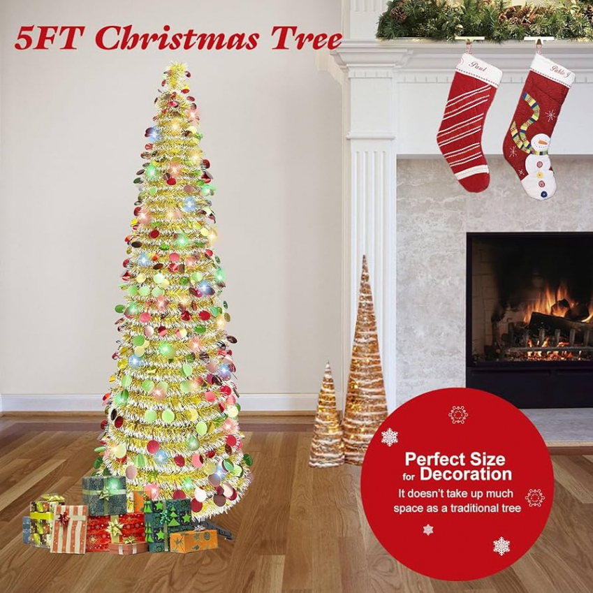 Pop Up Christmas Tree, ft Folding Artificial Christmas Tree with