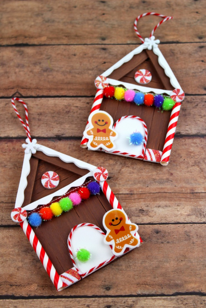 Popsicle Stick Gingerbread House Christmas Ornaments - Frugal Mom Eh!