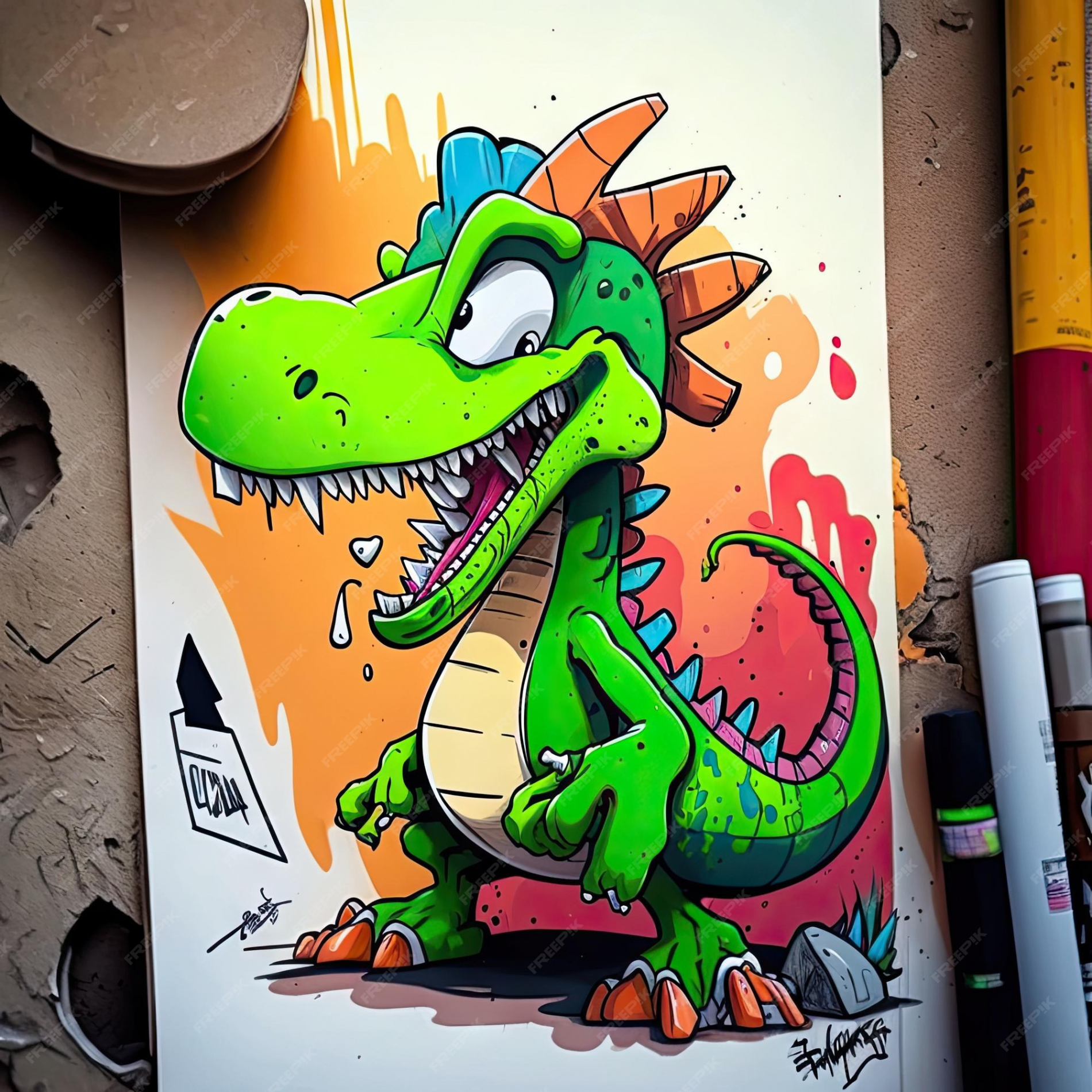 Premium Photo  Goofy dinosaur cartoon character graffiti style