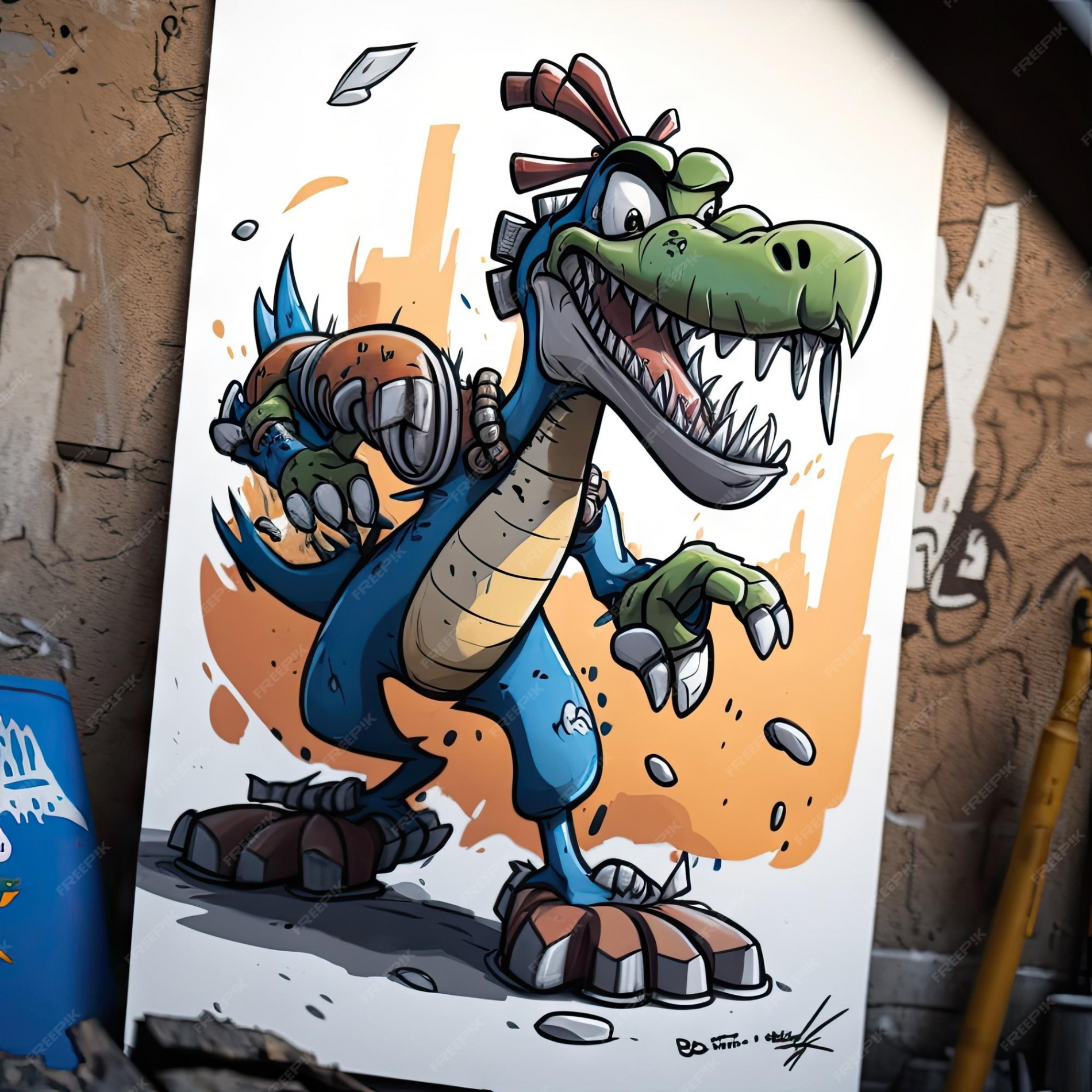 Premium Photo  Goofy dinosaur cartoon character graffiti style