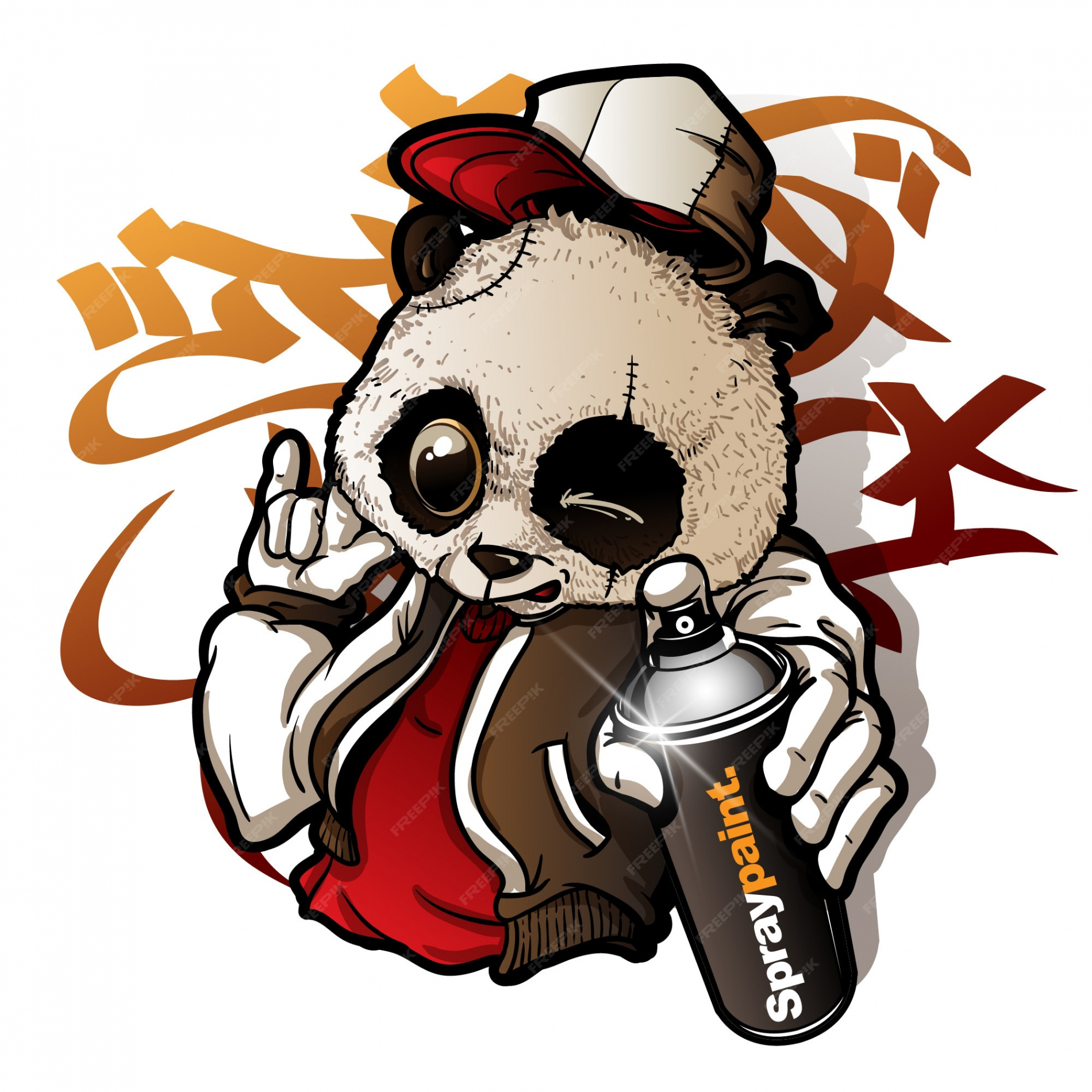 Premium Vector  Graffiti character cute panda holding a spray paint