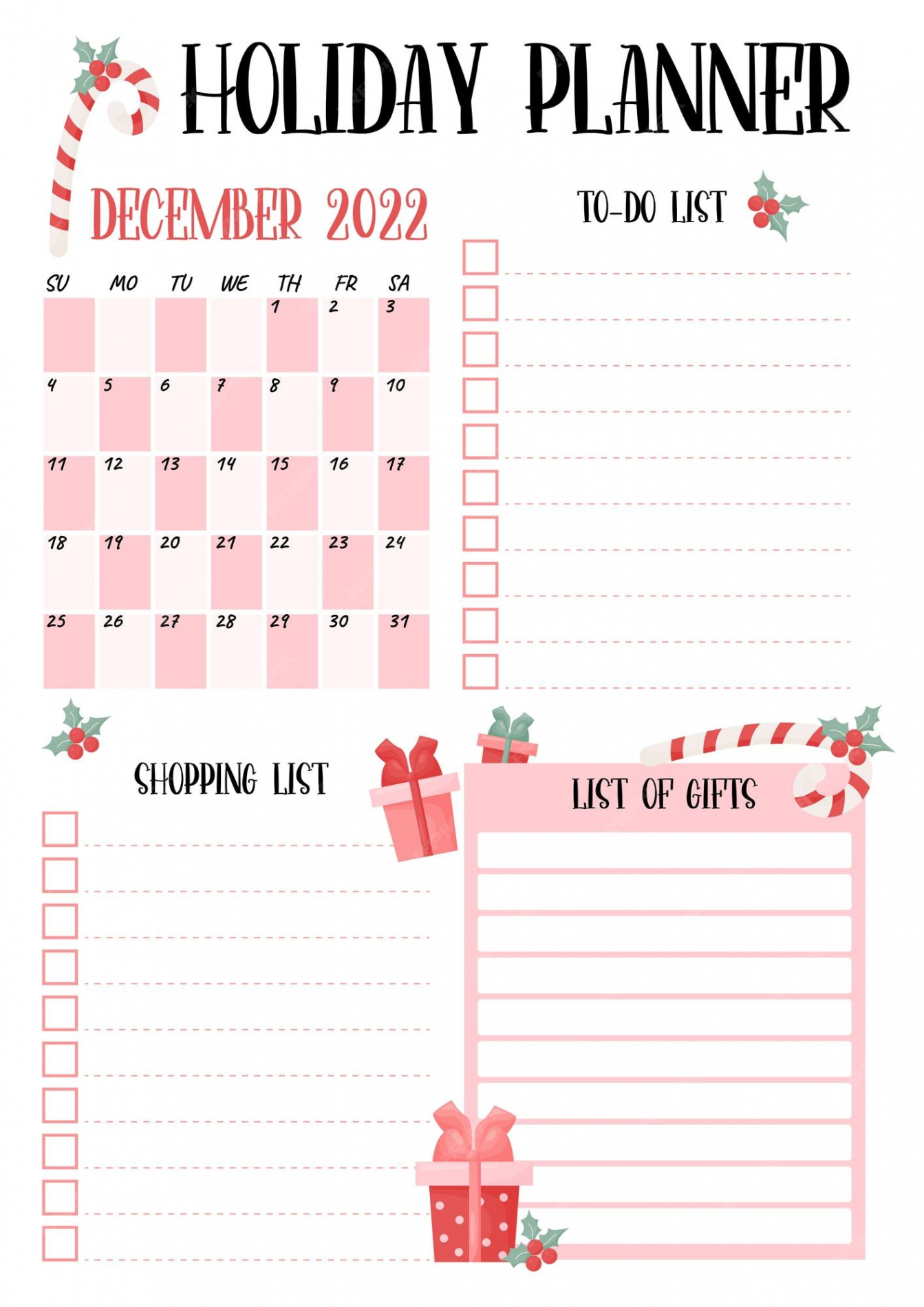 Premium Vector  Holiday planner christmas organizer month