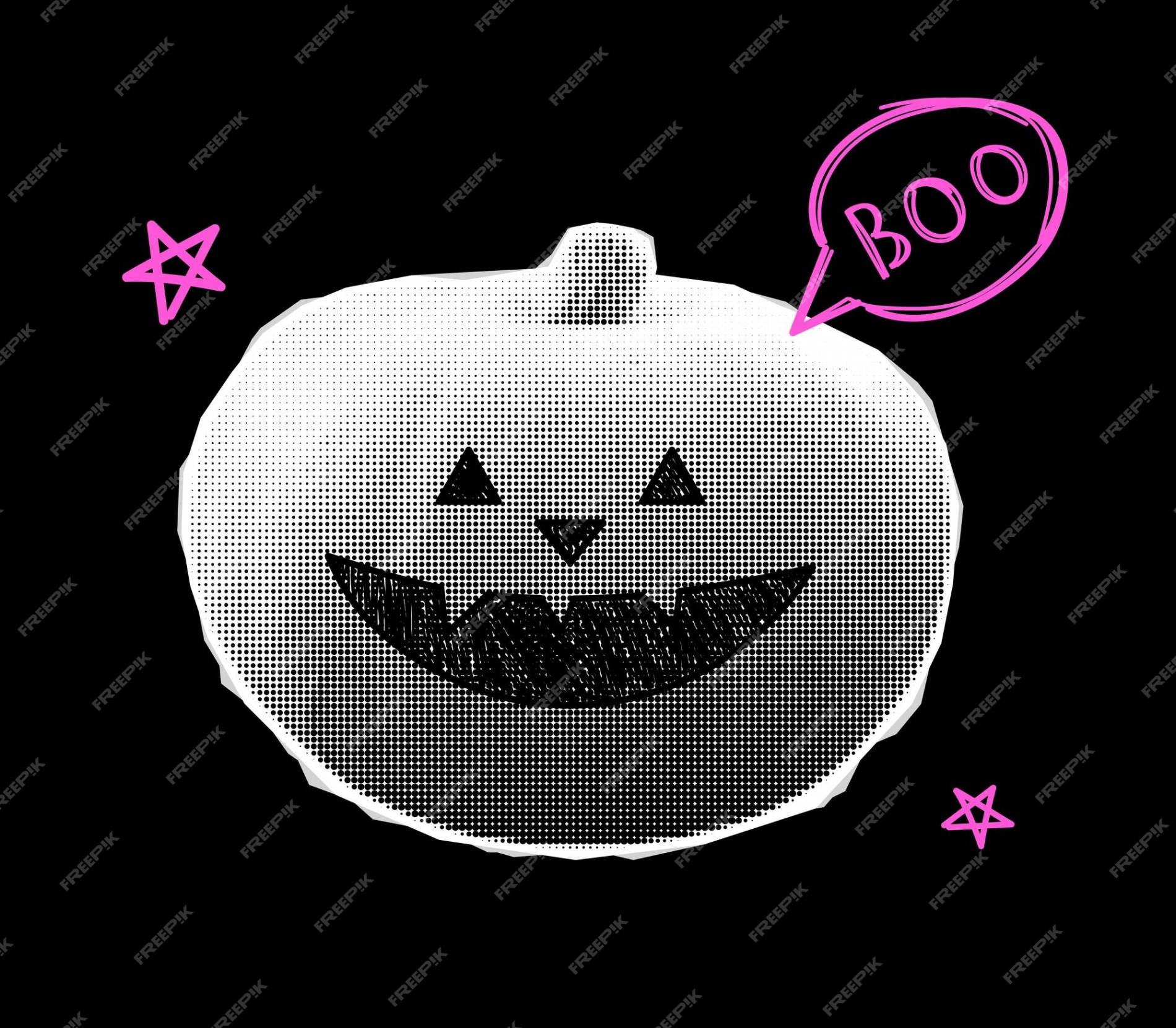 Premium Vector  Vector halftone halloween pumpkin and boo text