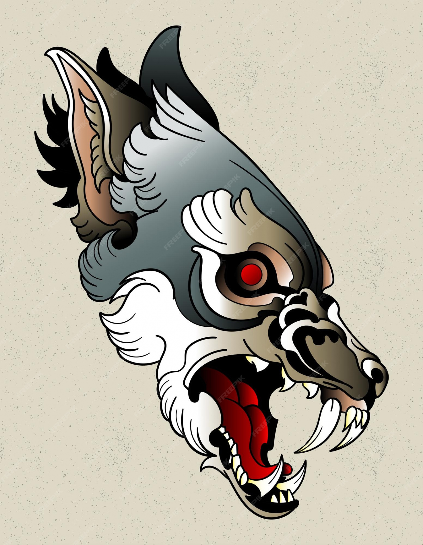 Premium Vector  Wolf neo traditional tattoo