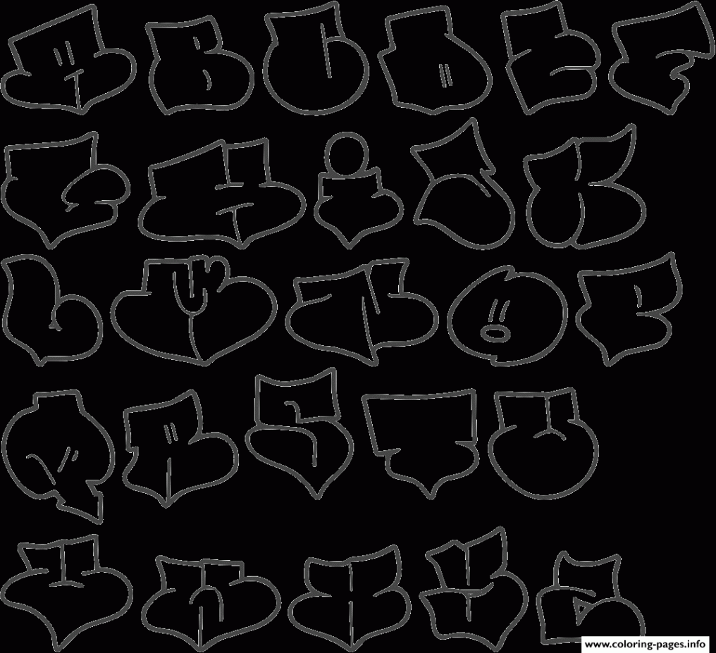 Print graffiti alphabet style bubble letters coloring pages