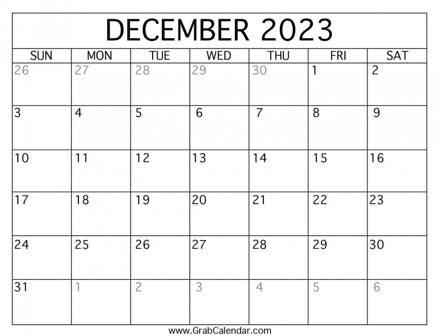 Printable December  Calendar