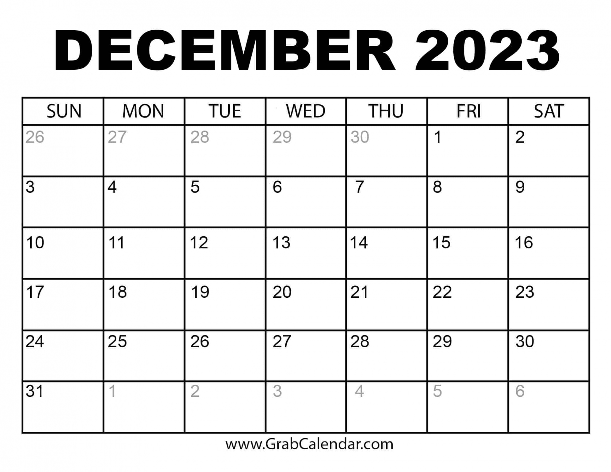 Printable December  Calendar