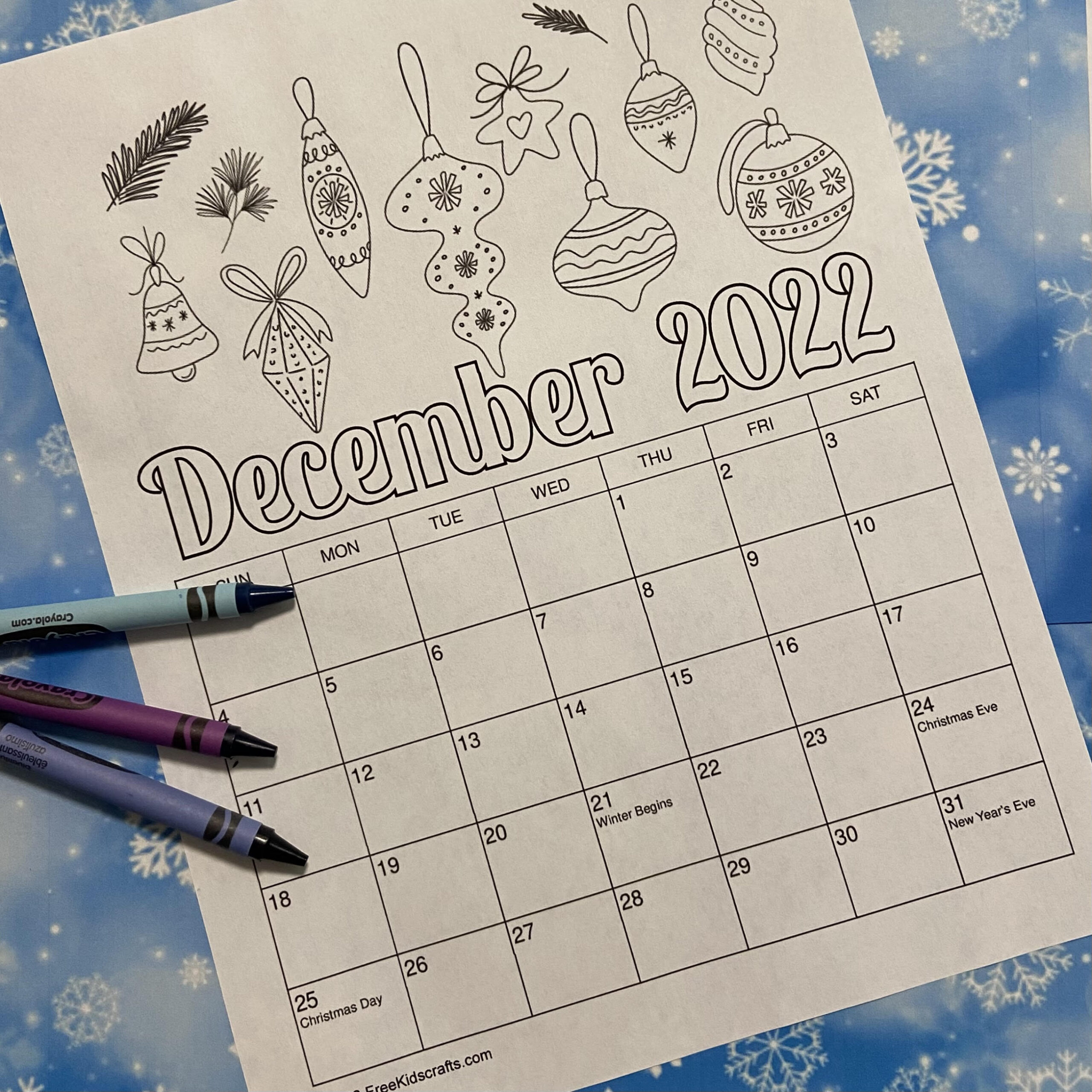 Printable December Coloring Calendar