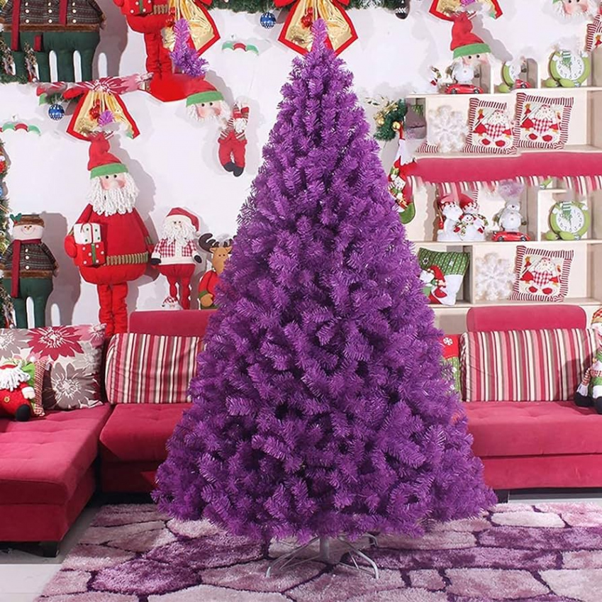 QHCS Artificial Christmas Tree  ft Shiny Purple Christmas Tree, Easy  Assembly Artificial Christmas Tree with Metal Stand, Thickened Branches  Pine for