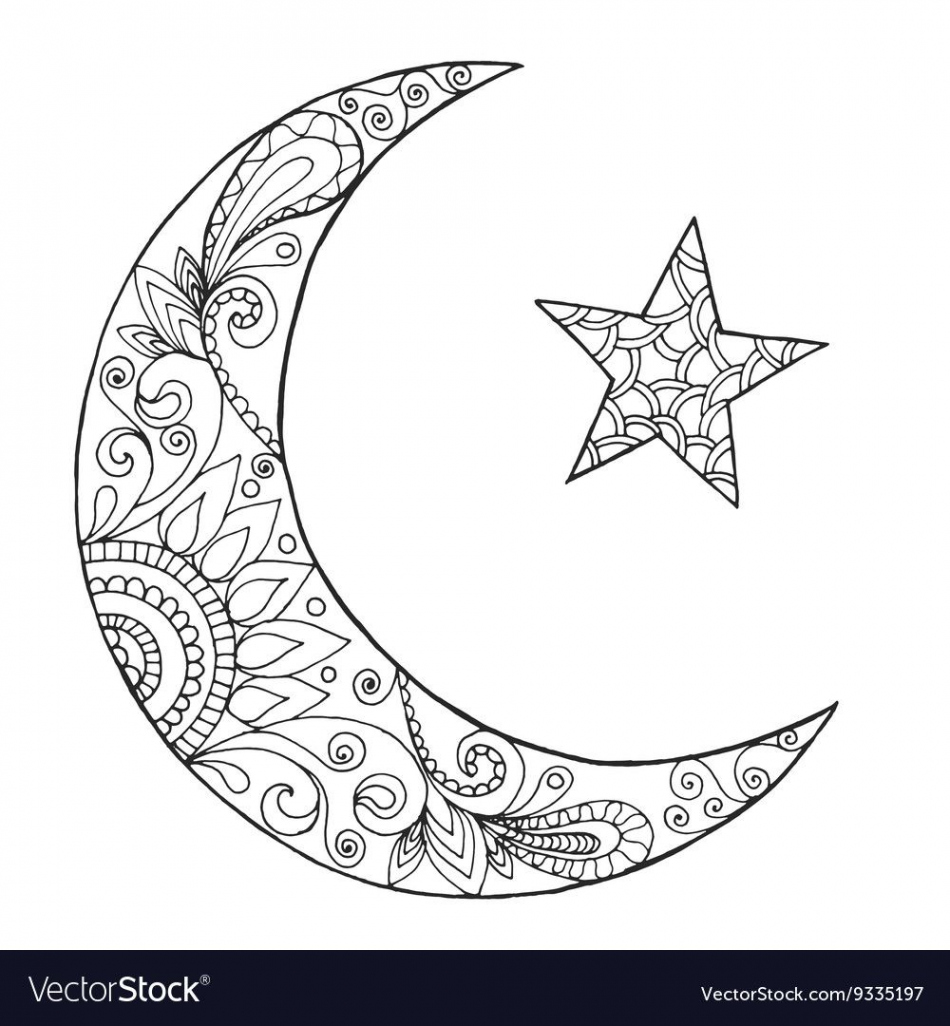 Ramadan Kareem half moon. Greeting design coloring page