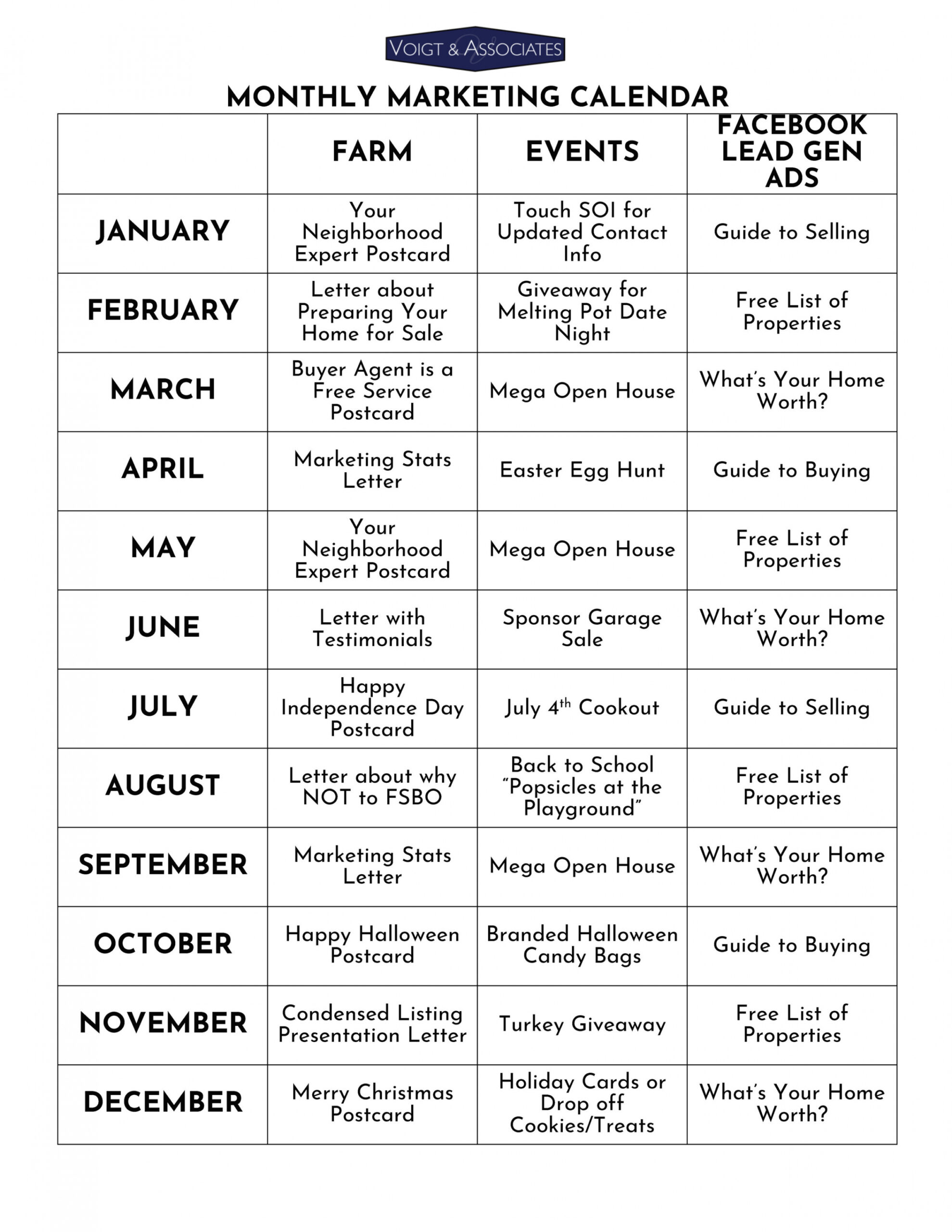 Real Estate Monthly Marketing Calendar — Voigt & Associates, LLC