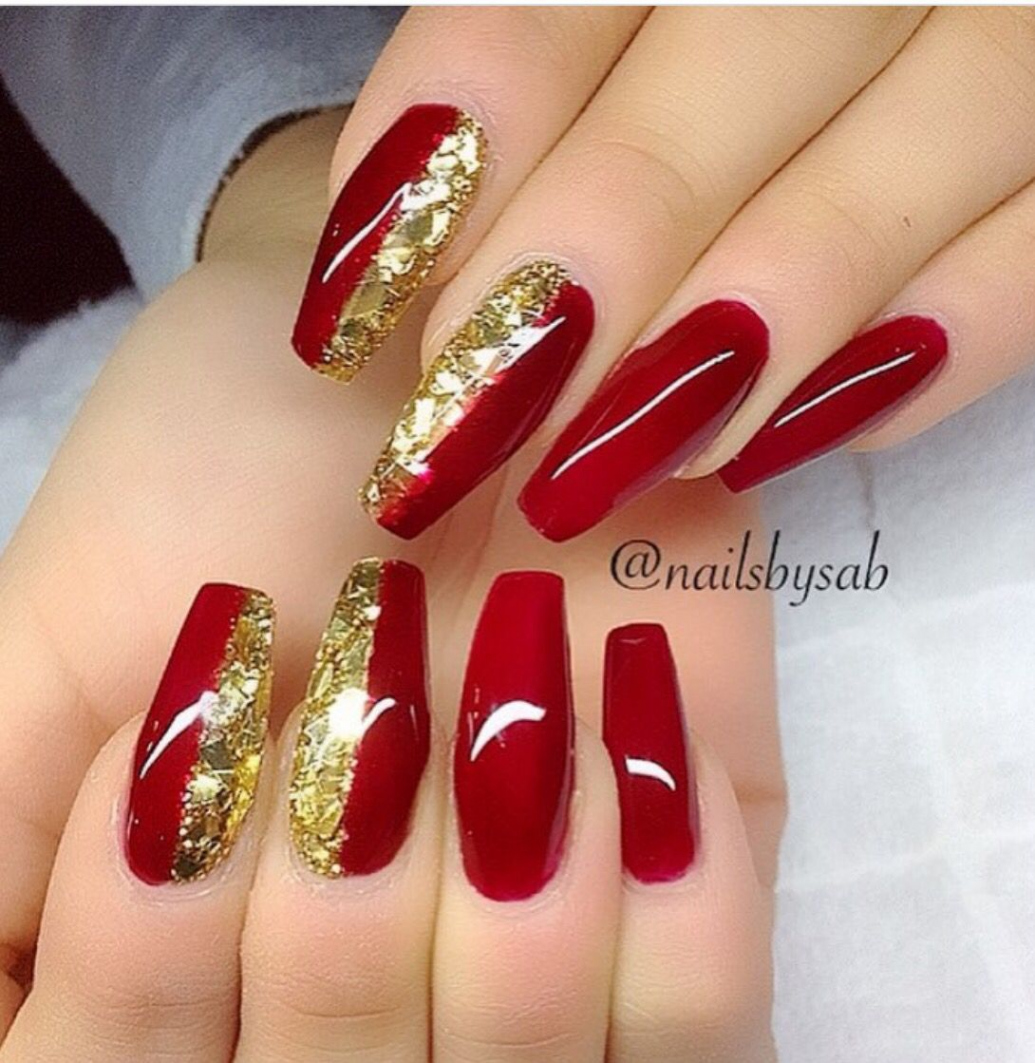 Red and gold nail inspo  Gold nails, Red and gold nails, Xmas nails