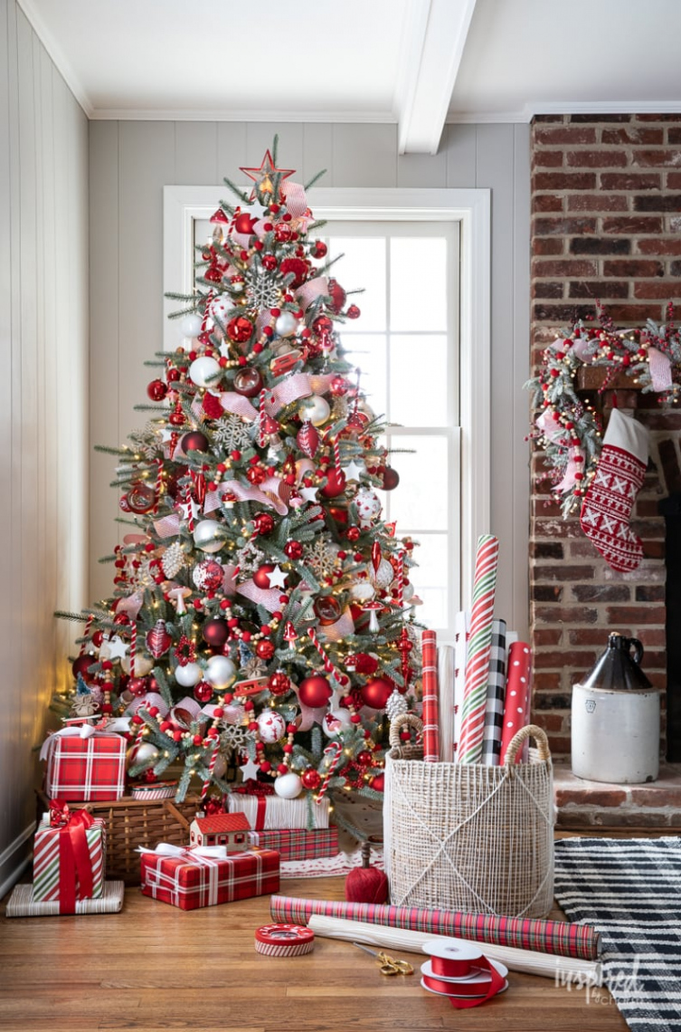 Red and White Christmas Tree, PLUS Christmas Tree Decorating Ideas