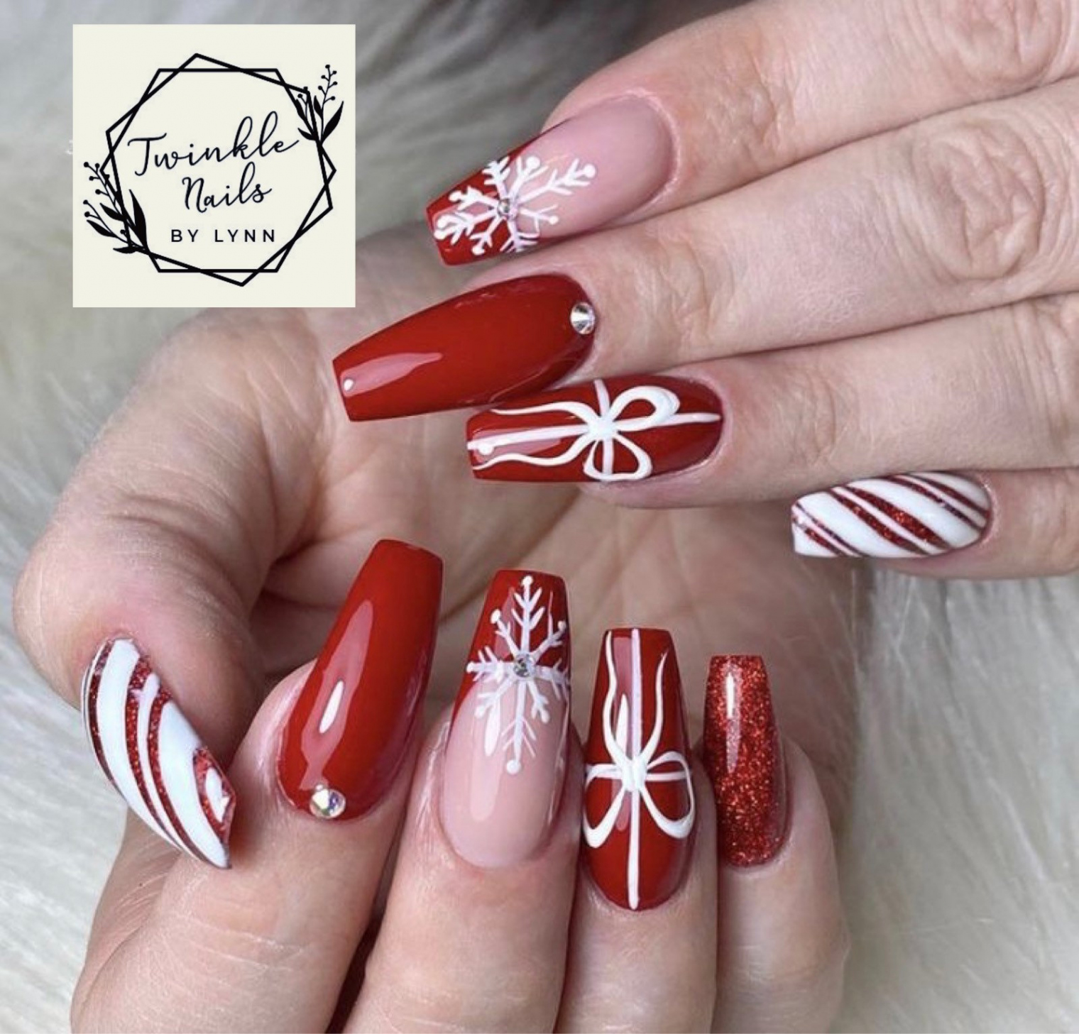 Red Christmas Nails Snowflake Candy Cane Christmas Nails - Etsy