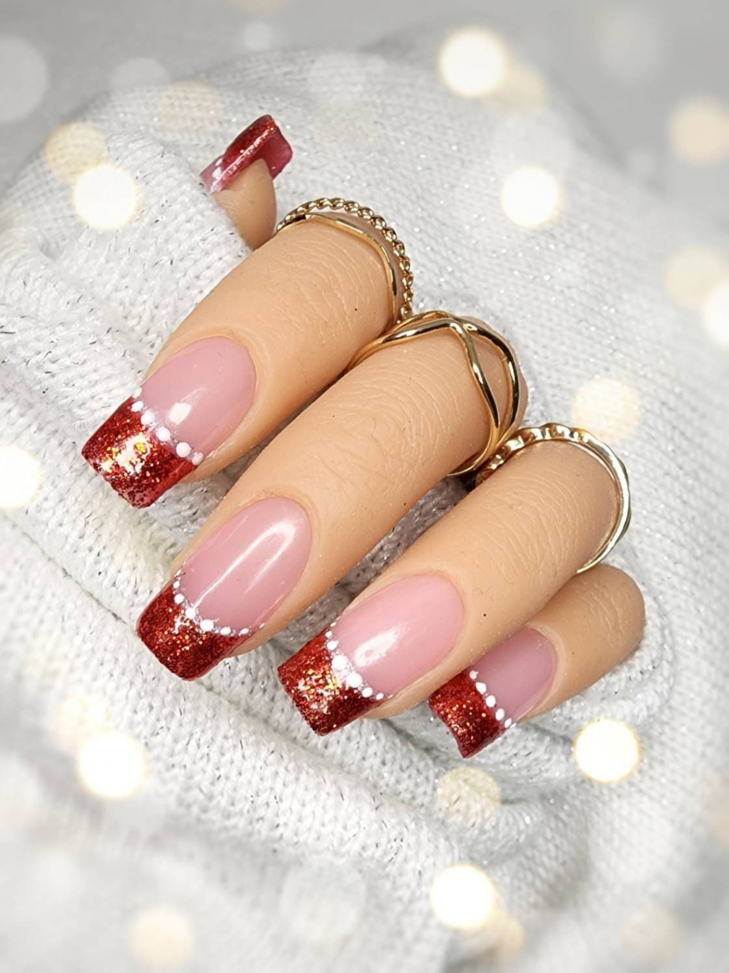 Red French tip nails natural pink nails with Christmas nail - Etsy