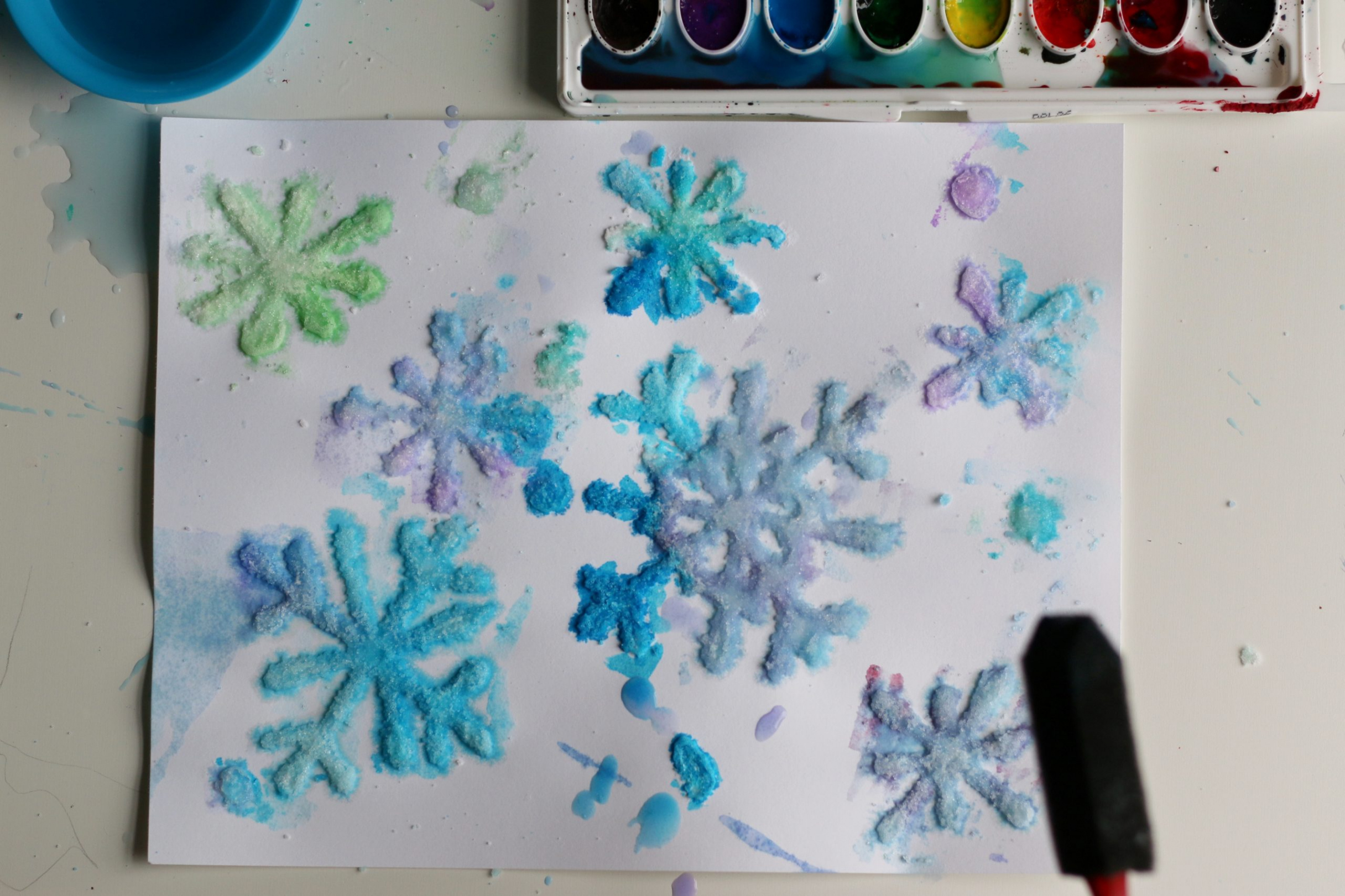 Salt Snowflakes Painting Craft (VIDEO) - Toddler at Play