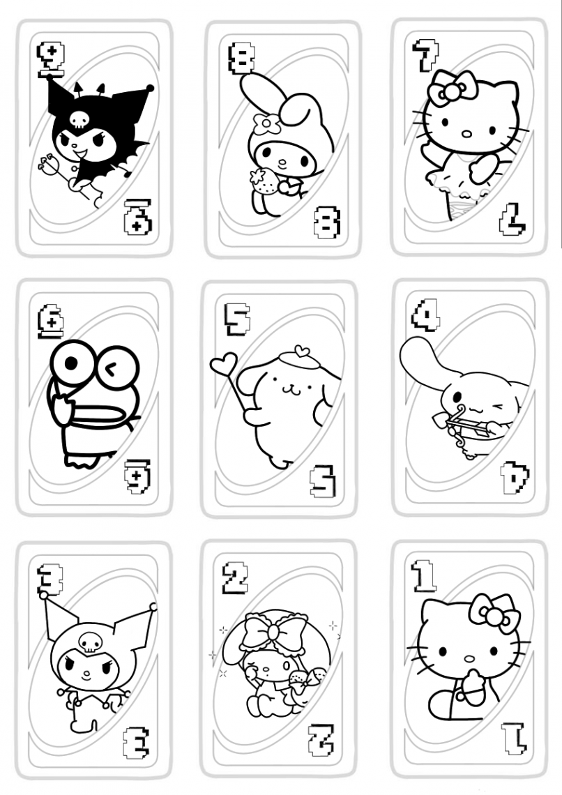 Sanrio uno card    Раскраски, Милый рисунок, Карта