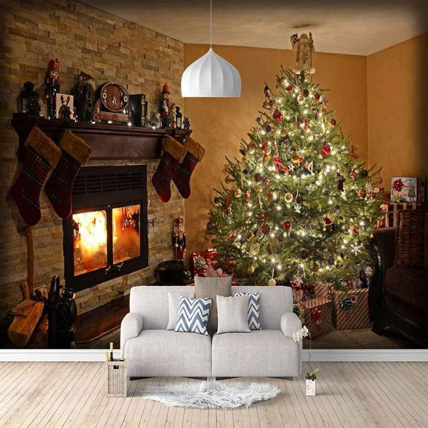 SASZQY Photo Wallpaper Christmas Fireplace Christmas Tree Wall Decoration  D Wall Sticker TV Background Bedroom Children