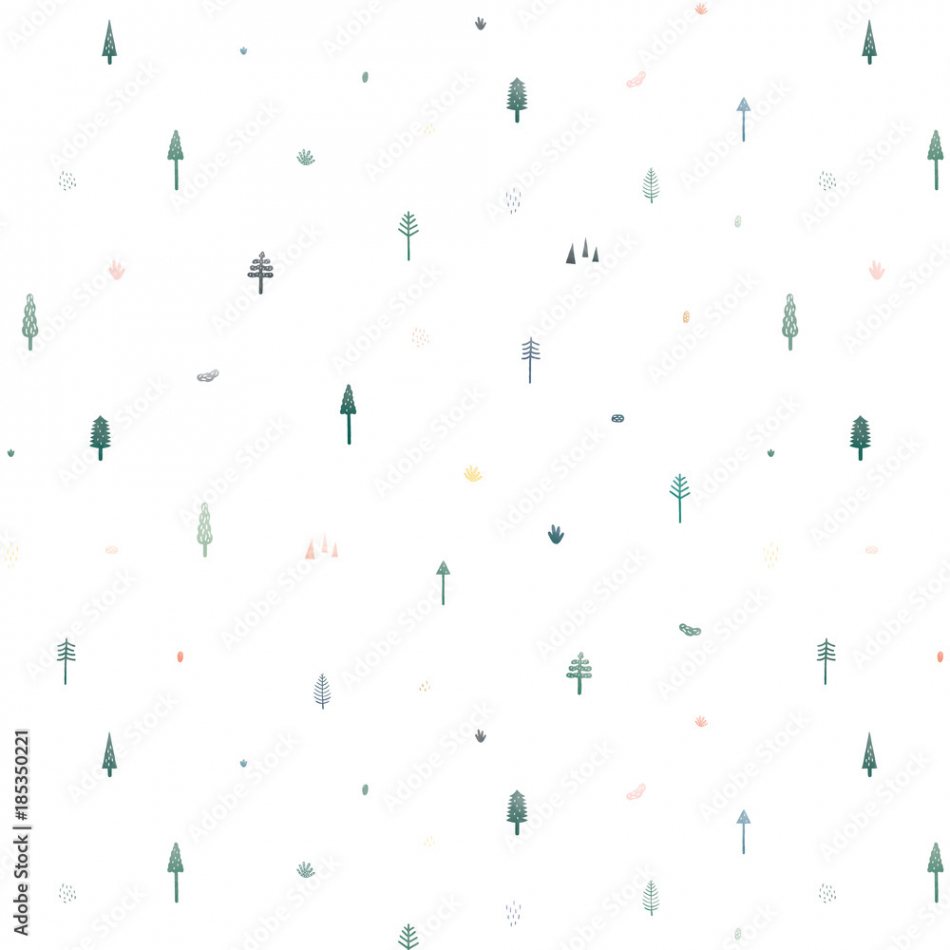 Seamless vector pattern with cute Christmas trees on white