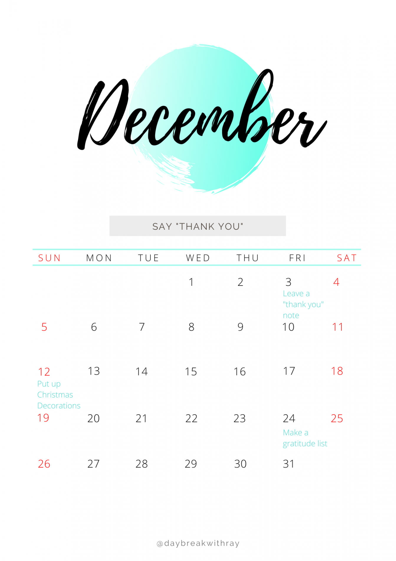 : Self-Care Calendar to Welcome a New Year - Daybreak with Ray