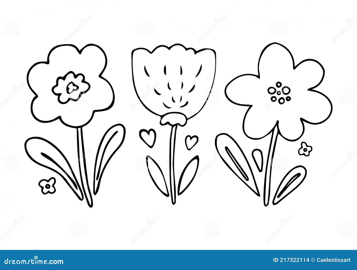 Set of  Cute Flower Doodles in Hand Drawn Simple Style