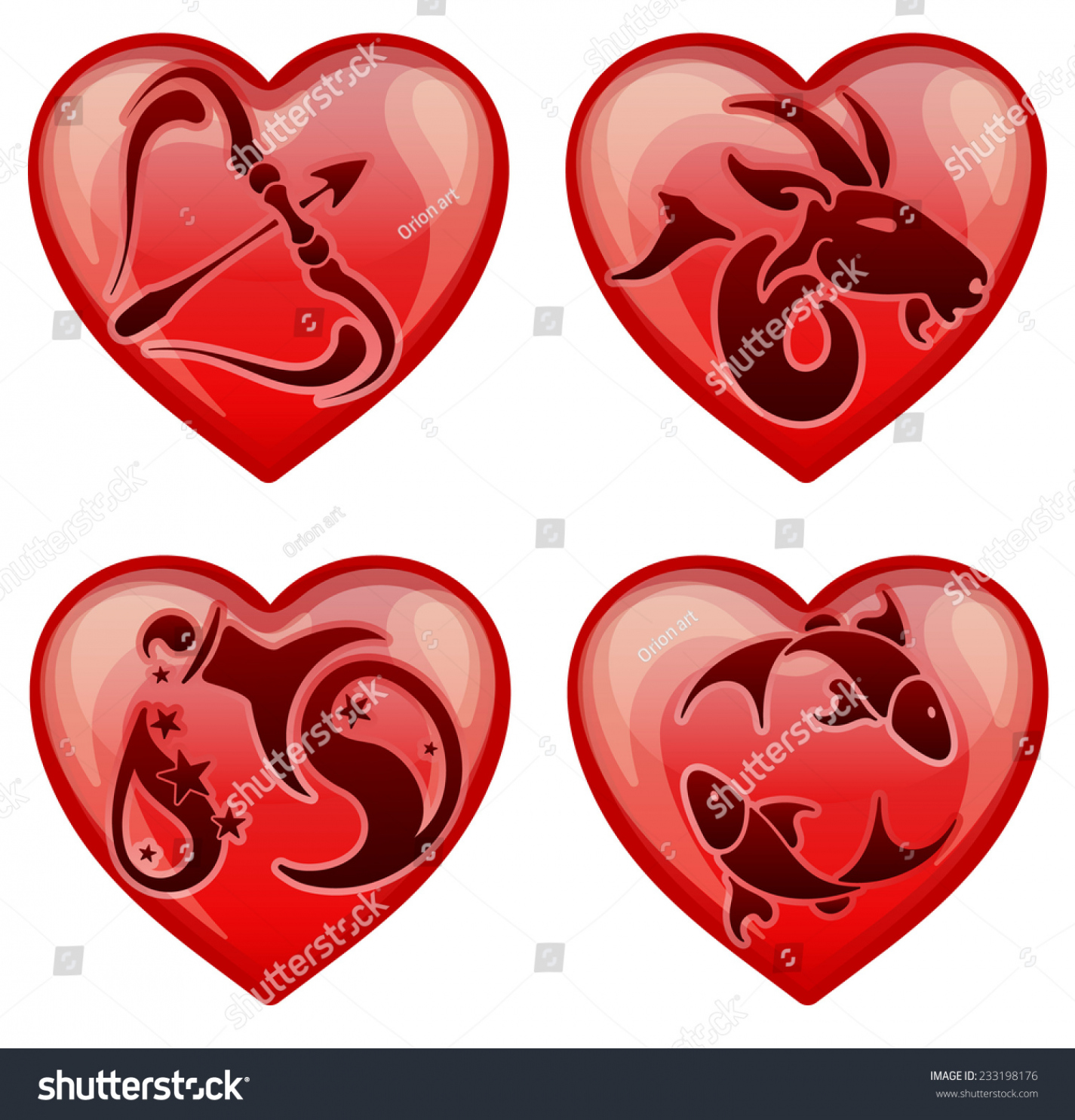 Set Stylish Zodiac Signs Shape Heart Stock Vector (Royalty Free