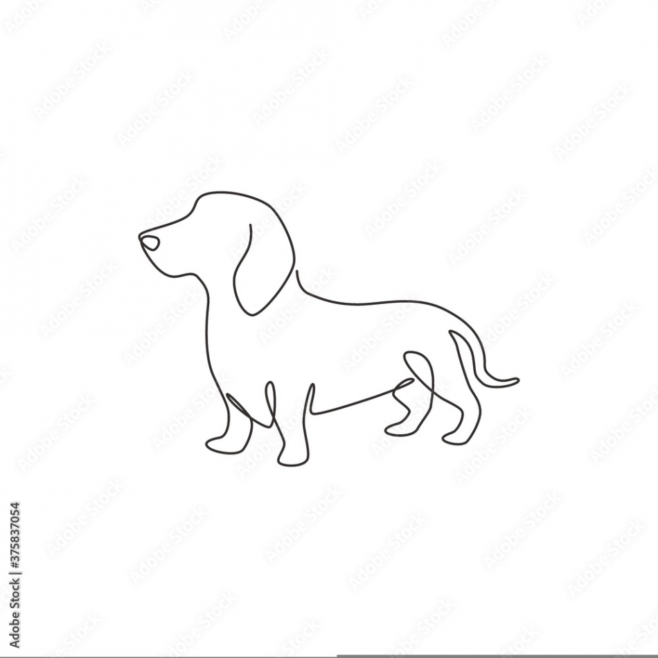 Single continuous line drawing of cute dachshund dog for logo