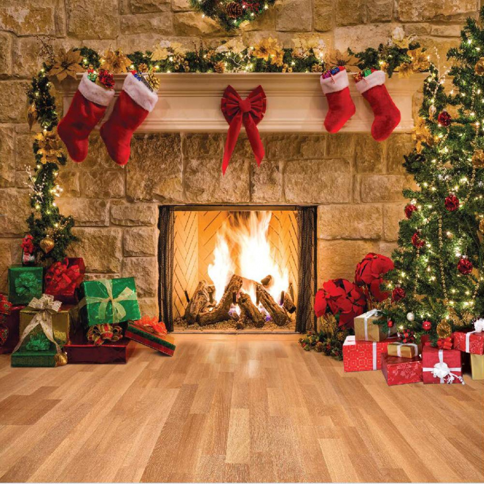 SJOLOON  x  ft Christmas Photography Backdrops Child Christmas  Fireplace Decoration Background for Photo Studio ()