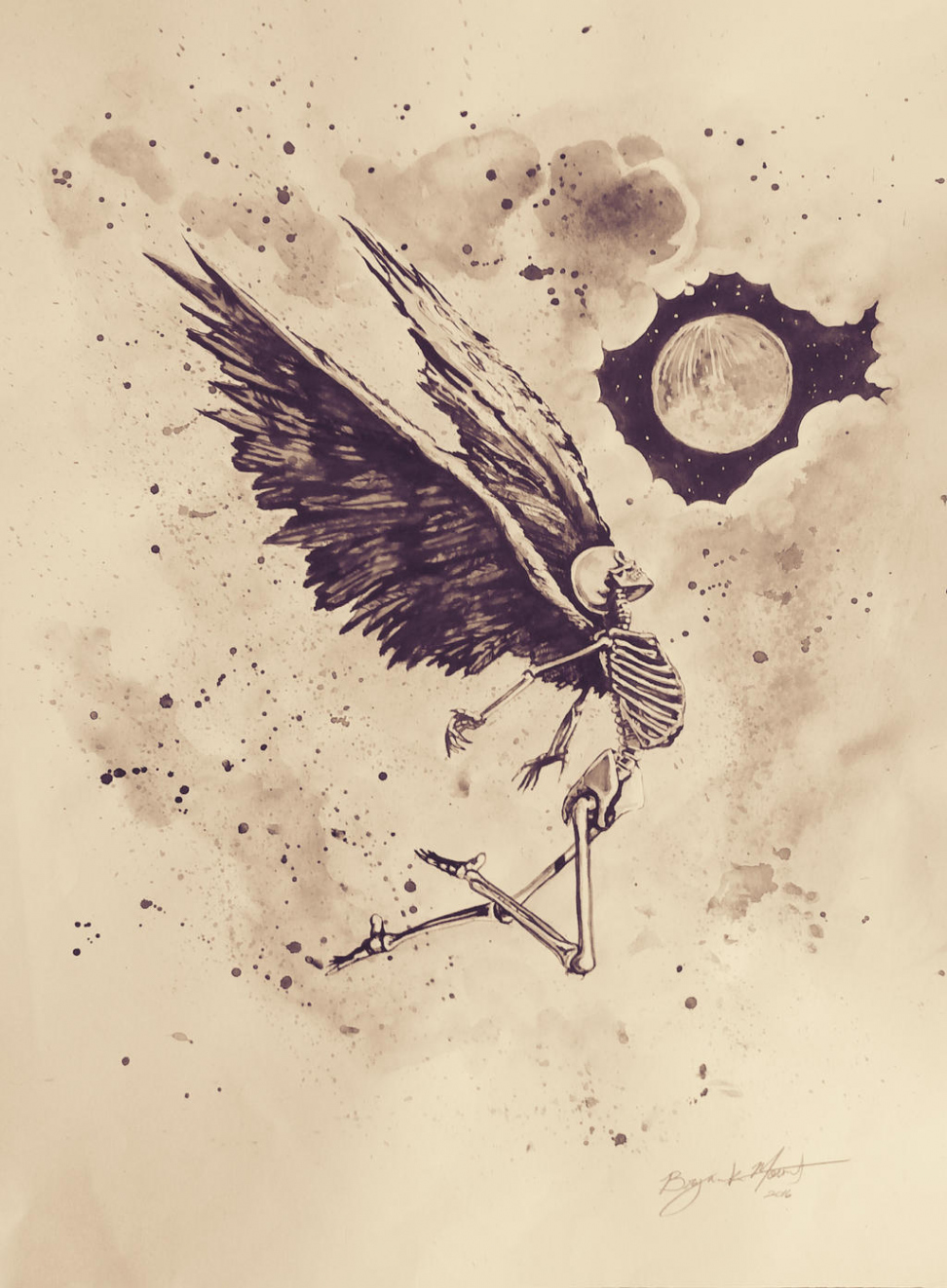 skeleton with wings grey scale by BryanMount on DeviantArt