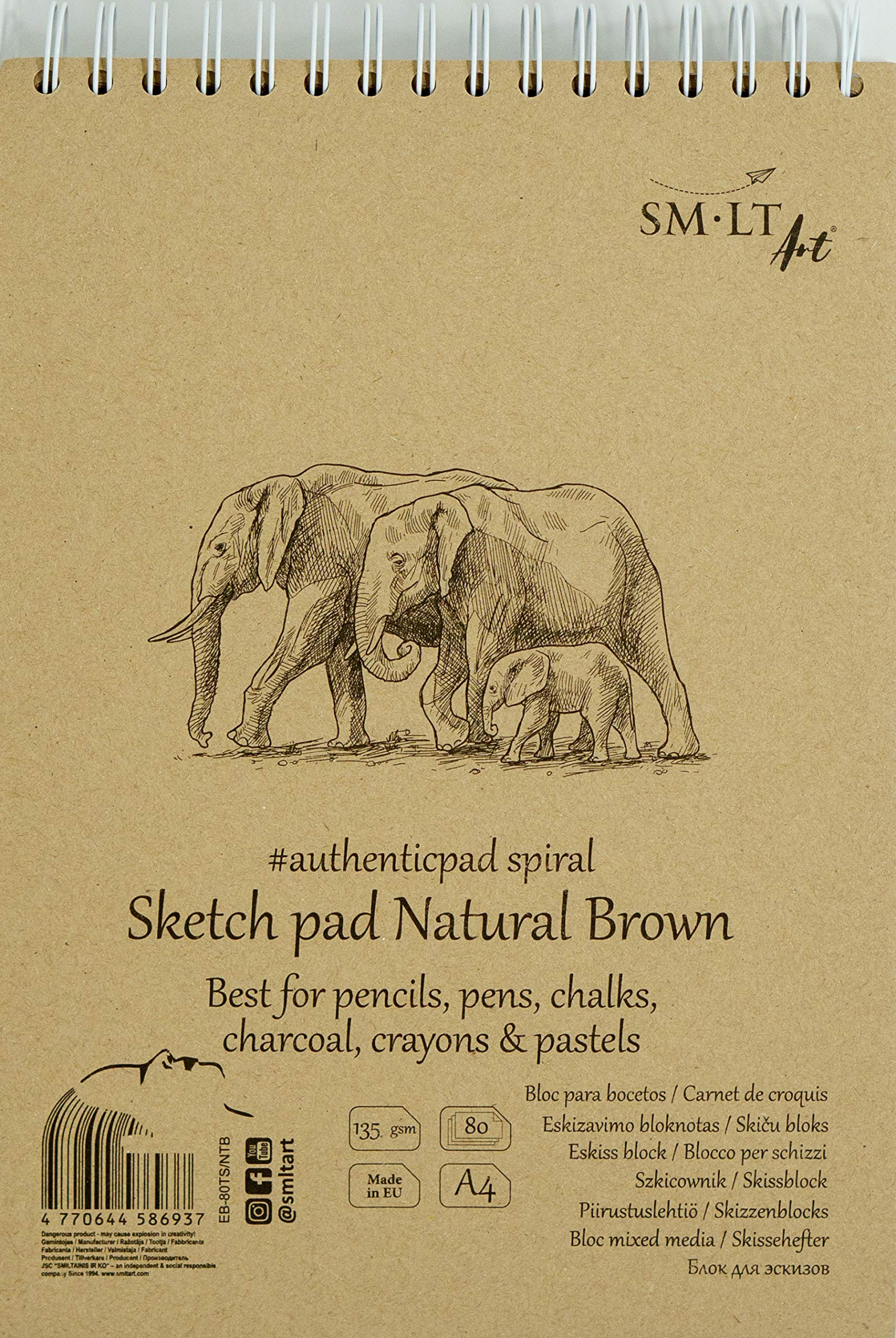 SMLT Authentic Line EB-TS/NTB A Sketch Pad Brown Kraft Paper,  gsm,   Sheets with Perforation Recycled Cover and Double Spiral