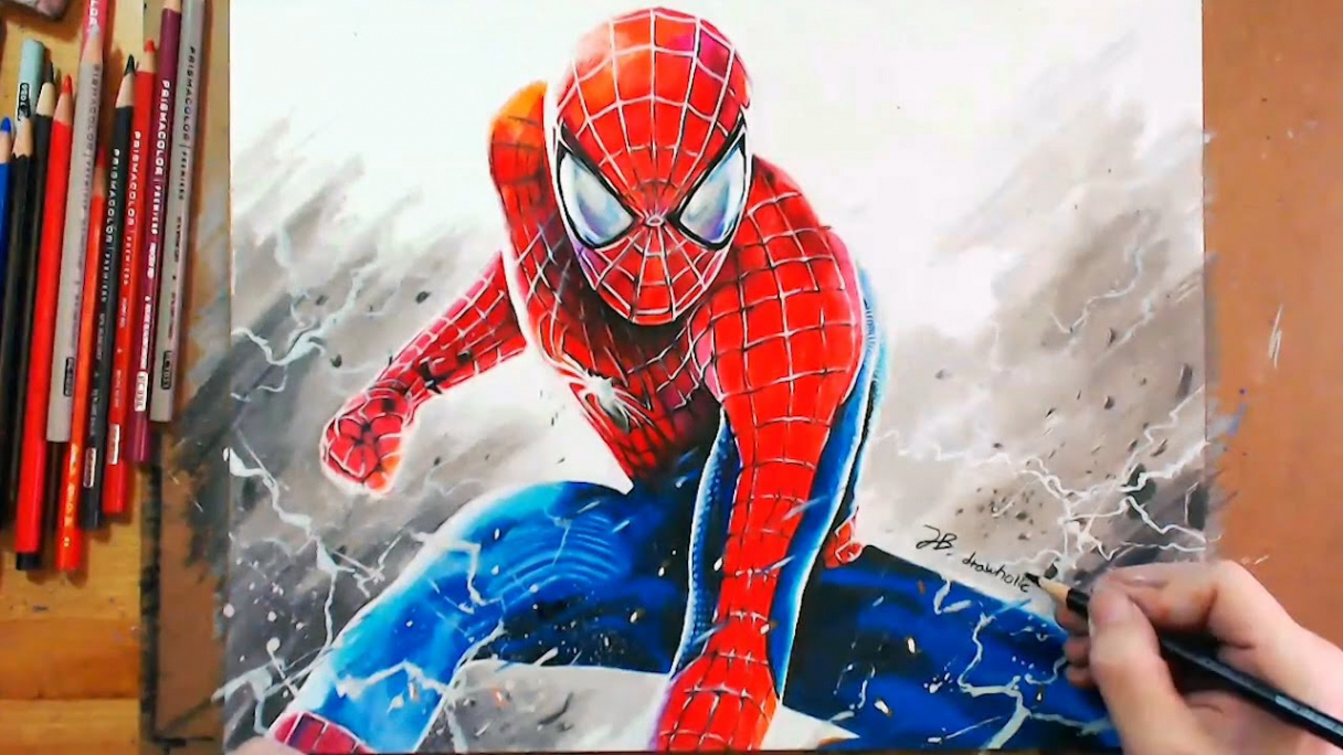 Speed drawing Spider man 스파이더맨 using colored pencil