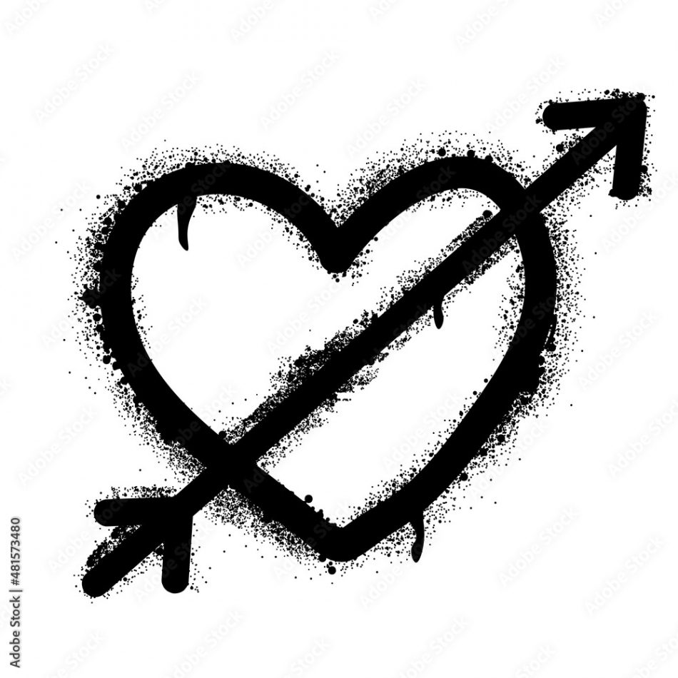 Spray paint graffiti heart with arrow drawing by spots Stock