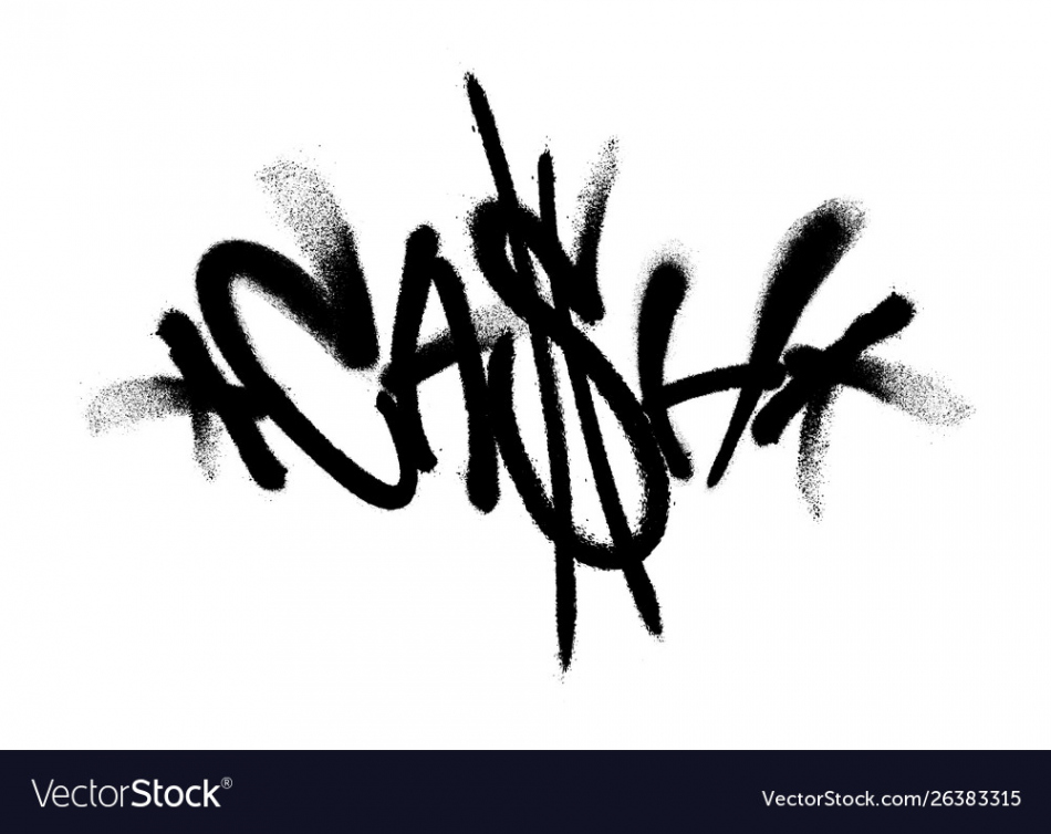 Sprayed cash font graffiti with overspray in black