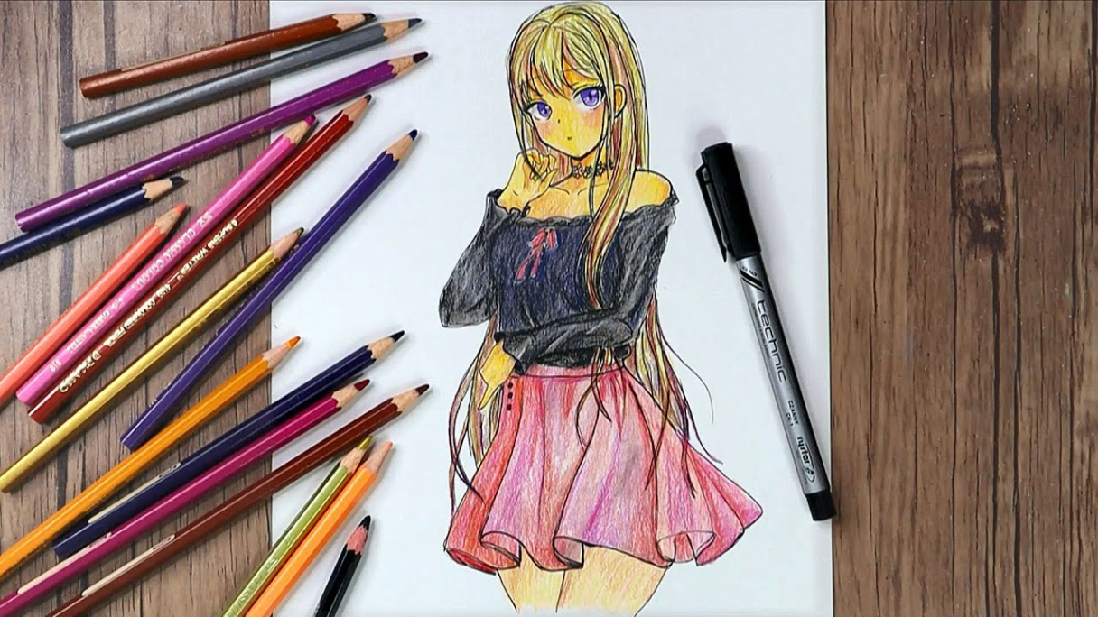 Step by Step Anime Girl Drawing with Colored Pencils  Beautiful Anime  Sketch