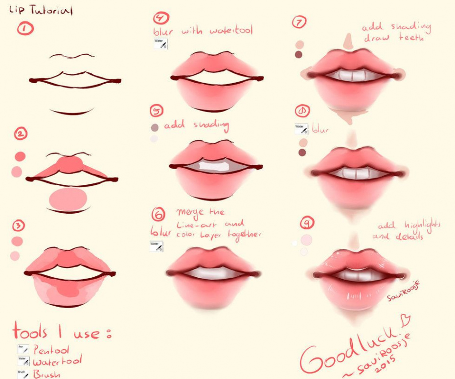 Step By Step - Lip Tutorial  Lips drawing, Anime lips, Lip tutorial