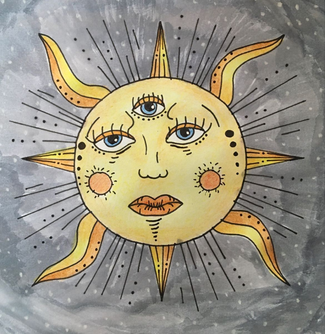 Sun with three eyes  Sun drawing, Sun art, Grunge art