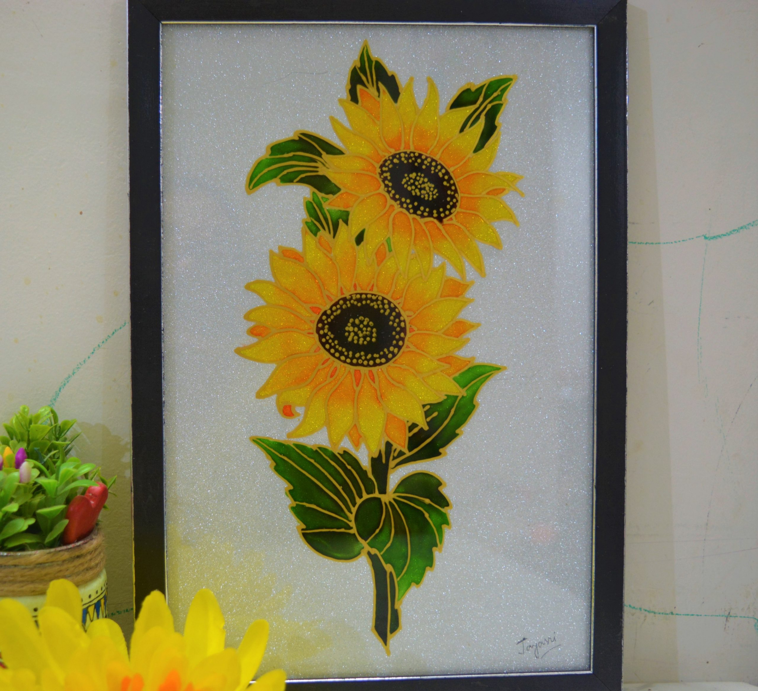 Sunflower glass painting